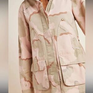 Anthropologie Pink and Tan Camo Utility Jacket Sz M